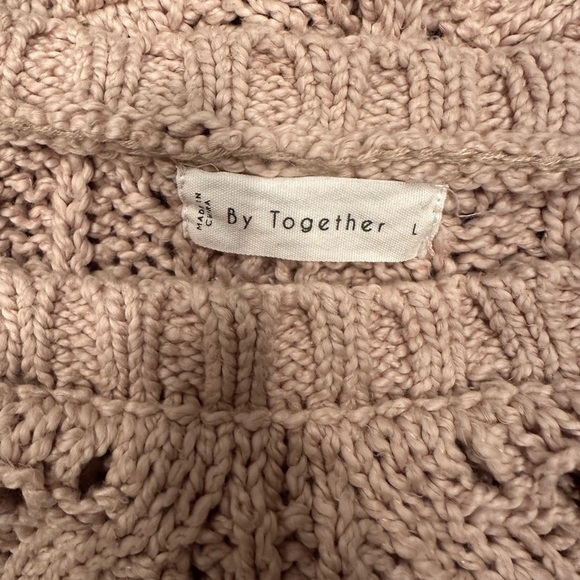 By Together Chunky Cream Crew Neck Cropped Sweater Boho Sz Large - Picture 7 of 7